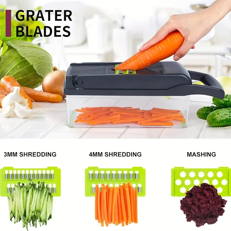 Household Multi-Function Chopper Slicing Shredding and Dicing Fast Chopper 14/16-Piece Set Chopper Is Suitable for the Kitchen