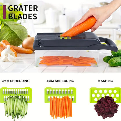 Household Multi-Function Chopper Slicing Shredding and Dicing Fast Chopper 14/16-Piece Set Chopper Is Suitable for the Kitchen