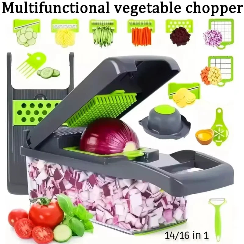 Household Multi-Function Chopper Slicing Shredding and Dicing Fast Chopper 14/16-Piece Set Chopper Is Suitable for the Kitchen