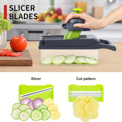 Household Multi-Function Chopper Slicing Shredding and Dicing Fast Chopper 14/16-Piece Set Chopper Is Suitable for the Kitchen