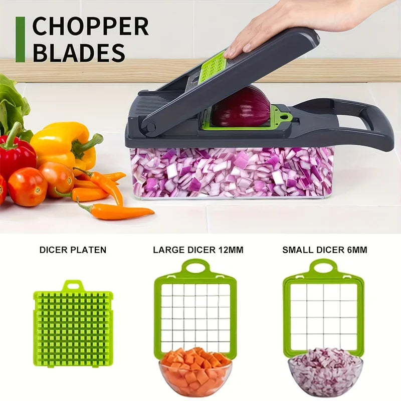 Household Multi-Function Chopper Slicing Shredding and Dicing Fast Chopper 14/16-Piece Set Chopper Is Suitable for the Kitchen